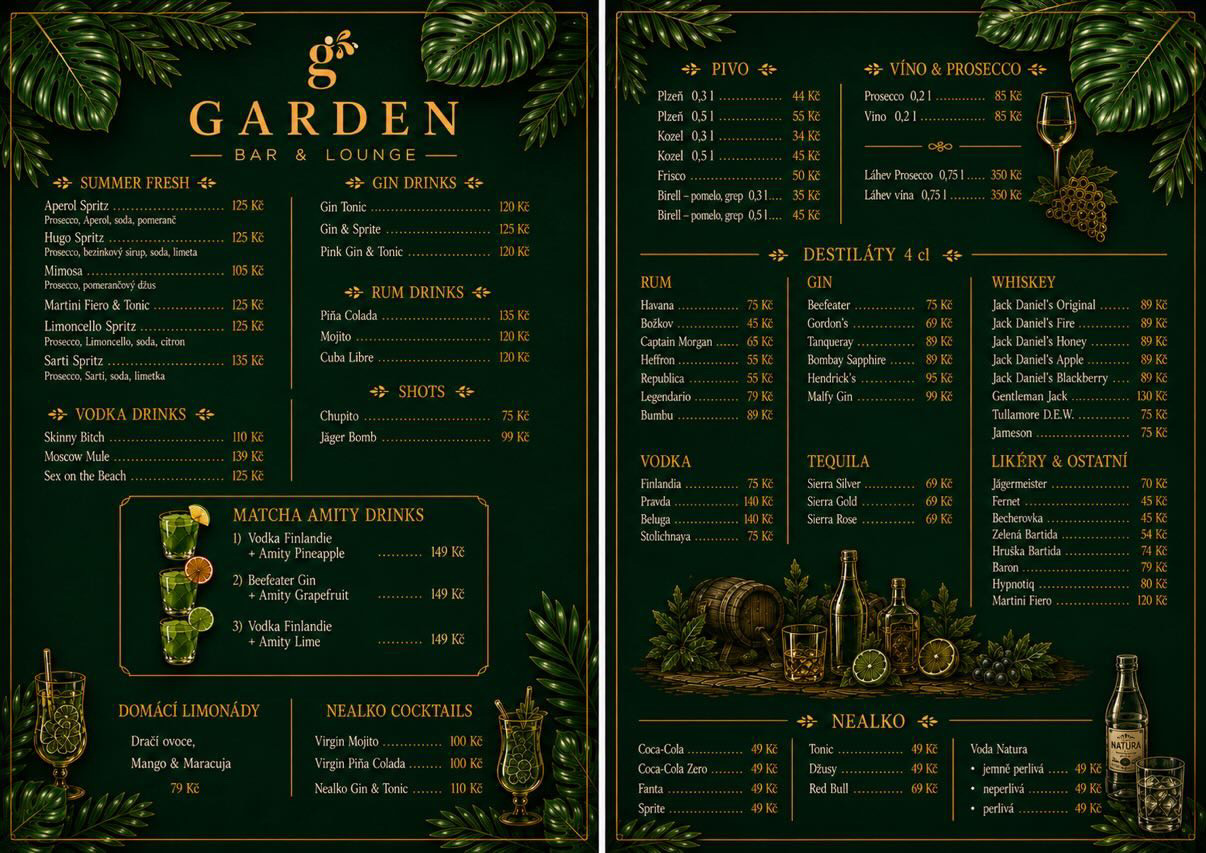 Nápojový lístek Garden Bar Lounge
